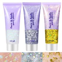 Gel de Glitter Go Ho 50 ml Branco, Prata e Ouro Pacote com 3 Gel de Glitter Go Ho 50 ml Branco, Prata e Ouro Pacote com 3
