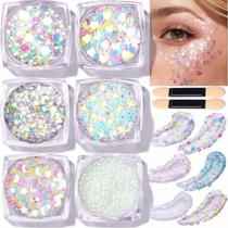 Gel de Glitter para Rosto e Corpo Teenitor com 6 Formatos e Brilho Branco Gel de Glitter para Rosto e Corpo Teenitor com 6 Formatos e Brilho Branco