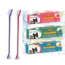 gel dental pet kit 02 escova mais 01 creme dental brincalhao 60g p/ cachorro e gatos, sabores - ipet