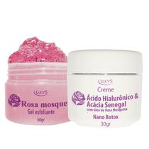 Gel Esfoliante Facial Rosa Mosqueta 60gr + Creme Ácido Hialurônico e Acácia Senegal Efeito Tensor KIT - 30gr. - Lucy's