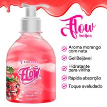 Gel Flow Beijos Creme Hidratante Beijável 290g Morango com Nata For Sexy