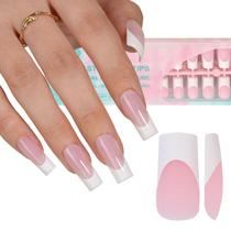 Gel Nail Tips Misssix French Long Square Pink 240 unidades