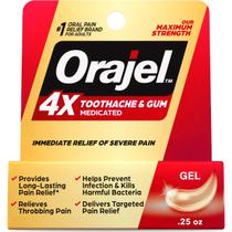 Gel para Dor de Dente e Gengiva, 4X Medicated Toothache & Gum Gel, Orajel Gel para Dor de Dente e Gengiva, 4X Medicated Toothache & Gum Gel, Orajel