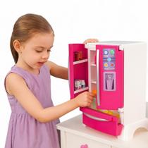 Geladeira Brinquedo Infantil Rosa 2 Portas Acessórios Kit Utensílios