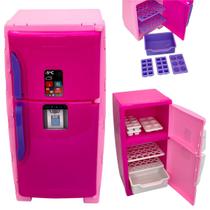 Geladeira Duplex Cozinha Brinquedo Infantil Forma De Gelo Mini Freezer com Formas de Gelo Gaveteiros e Prateleiras
