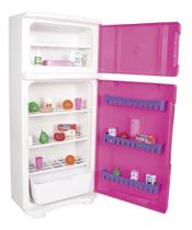 Geladeira Duplex Cozinha Brinquedo Infantil Grande Rosa 65Cm