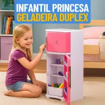 Geladeira Duplex Infantil Gigante 65cm Princesa Sai Água de Verdade Com 15 Acessórios