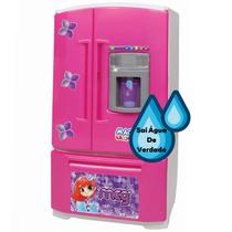 Geladeira Infantil De Brinquedo Rosa Grande Com Acessórios Sai Água