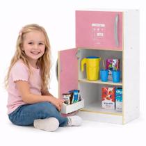 Geladeira Infantil Duplex Rosa MDF com Freezer e Acessórios