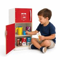 Geladeira infantil madeira grande mini mercado cozinha brinquedo infantil freezer 2 portas super lux vermelha acessorios