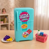 Geladeira Infantil Miniatura Verde Com Mini Frutas Comidas 12 peças Geladeira Infantil Miniatura Verde Com Mini Frutas Comidas 12 peças