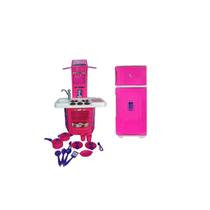 Geladeira Infantil Rosa 65 cm+ Cozinha Big Star - casinha de boneca menina rosa presente festa
