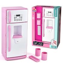 Geladeira para Mini Cozinha Brinquedo Rosa 4 Acessórios Bebedouro com Água de Verdade