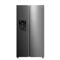 Geladeira Side by Side 570L Dispenser Água e Gelo Inverter cor Inox Midea