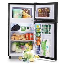 Geladeira WANAI de porta dupla de 3,5 pés cúbicos com freezer prata
