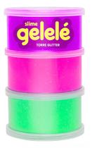 Gelelé Torre Slime Glitter 3 Cores Geleca - Doce Brinquedo Roxo-Rosa-Verde
