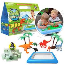 Gelli Worlds Dino Pack de Zimpli Kids, 5 Pacote de Uso, 8 x Figuras de Dinossauro, Bandeja Inflável, Playset Pré-Histórico Imaginativo, Kit de Ciência Educacional para Meninos e Meninas, Brinquedo Sensorial Infantil