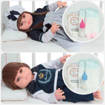 Gemêos Reborns Realistas Fofinhos Castanho + Kit Acessórios Gemêos Reborns Realistas Fofinhos Castanho + Kit Acessórios