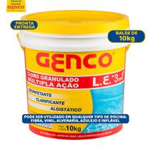 Genco Cloro 3 em 1 Balde 10kg Múltipla Ação Para Piscina Granulado Muitiação Estabilizado