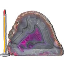 Geodo Ágata Rosa Chapa Lapidado Pedra Natural Garimpo 13 cm - CristaisdeCurvelo