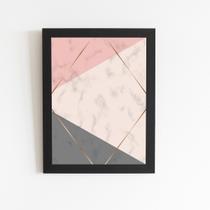 Geométrico Rosa Cinza Dourado Quadro Moldura Preta 60x40cm Geométrico Rosa Cinza Dourado Quadro Moldura Preta 60x40cm