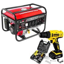 Gerador de Energia à Gasolina 3,1 Kva Bivolt Partida Manual TG3100CXR TOYAMA com Parafusadeira Furadeira 12V Bivolt EVALD