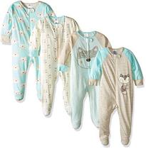 Gerber Baby Boys' 4 Pack Sleep 'N Play Footie, Aqua Fox, P