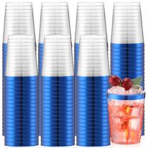 Gerrii, 100 unidades, copos de plástico de 10 onças, com borda azul transparente Gerrii, 100 unidades, copos de plástico de 10 onças, com borda azul transparente