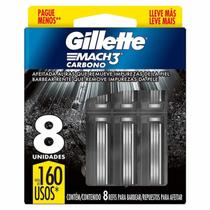 Gillette Mach3 Carbono Carga p/ Aparelho de Barbear c/ 8un