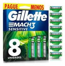 Gillette Mach3 Sensitive Carga Para Aparelho De Barbear Com Aloe 8 Unidades