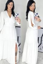 Gior Style Vestido longo feminino tecido duna não amassa com abertura na Manga e fenda. Moda evangélica Vestido festa madrinha com elástico nas costa