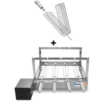 Gira Grill Inox c/ 4 Espetos Tridente + Espeto Grelha Pratic Gira Grill Inox c/ 4 Espetos Tridente + Espeto Grelha Pratic