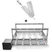 Gira Grill Inox c/ 5 Espetos Tridente + Espeto Grelha Pratic Gira Grill Inox c/ 5 Espetos Tridente + Espeto Grelha Pratic
