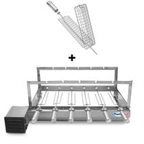 Gira Grill Inox c/ 6 Espetos Tridente + Espeto Grelha Pratic Gira Grill Inox c/ 6 Espetos Tridente + Espeto Grelha Pratic