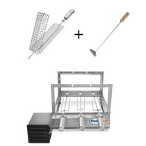 Gira Grill Inox com 3 Espetos Tridente + Espeto Grelha + Espalhador Pratic Gira Grill Inox com 3 Espetos Tridente + Espeto Grelha + Espalhador Pratic