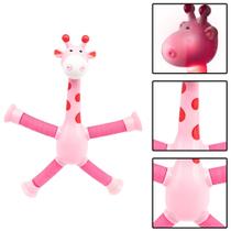 Girafa Brinquedo Tubo Estica Gruda Ventosa LED cor Rosa