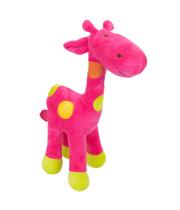 Girafa Rosa Com Pintas Coloridas 34cm Pelúcia