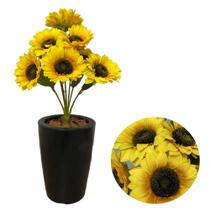 Girassol Artificial 7 Flores Com Vaso Cone Liso Completo