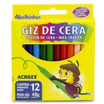 Giz de Cera Acrilex Macio Lavável Desenho c/ 12 Cores