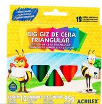 Giz de cera big triangular - 12 cores - acrilex 95 gramas