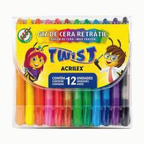 Giz de Cera com 12 Cores Retrátil Twist - Acrilex Giz de Cera com 12 Cores Retrátil Twist - Acrilex