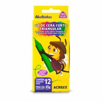 Giz de Cera Curto Triangular Acrilex 12 Cores Cores Vivas