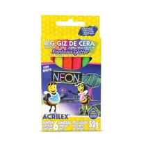Giz de Cera Escolar Fantasia Glitter com Efeito Neon - 6 Cores - Acrilex - UNICA Giz de Cera Escolar Fantasia Glitter com Efeito Neon - 6 Cores - Acrilex - UNICA