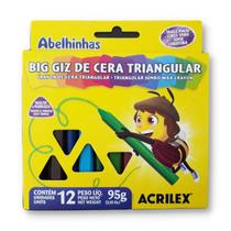 Giz de cera escolar jumbo Acrilex formato triangular com 12 cores, peso 95g, cores vivas