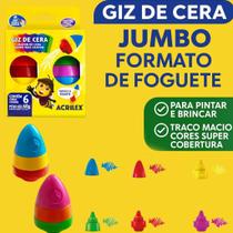 Giz de Cera Estimula e Inclui Jumbo Foguete 6 Cores Acrilex