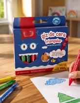 Giz de Cera Infantil Jumbo Triangular Kit 12 Cores Escolar Colorir Tris Não Tóxico