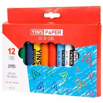 Giz de cera Jumbo com proteção de papel para não sujar as mãos 12 cores