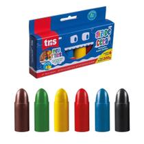 Giz de Cera Jumbo Gizão Super Meu Primeiro Giz 6 Cores Tris Infantil Aprender a Pintar