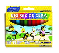 Giz de cera longo grosso 12 cores 112g jumbo acrilex