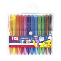 Giz de Cera Plástico Retrátil 12 Cores Twist Colorir Tris